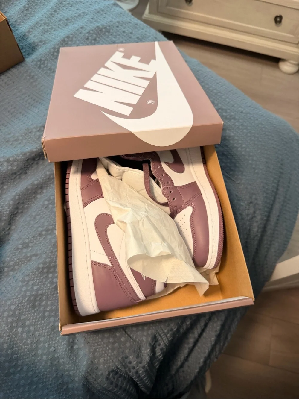 Jordan Women’s High Top Sneakers in White and Mauve
